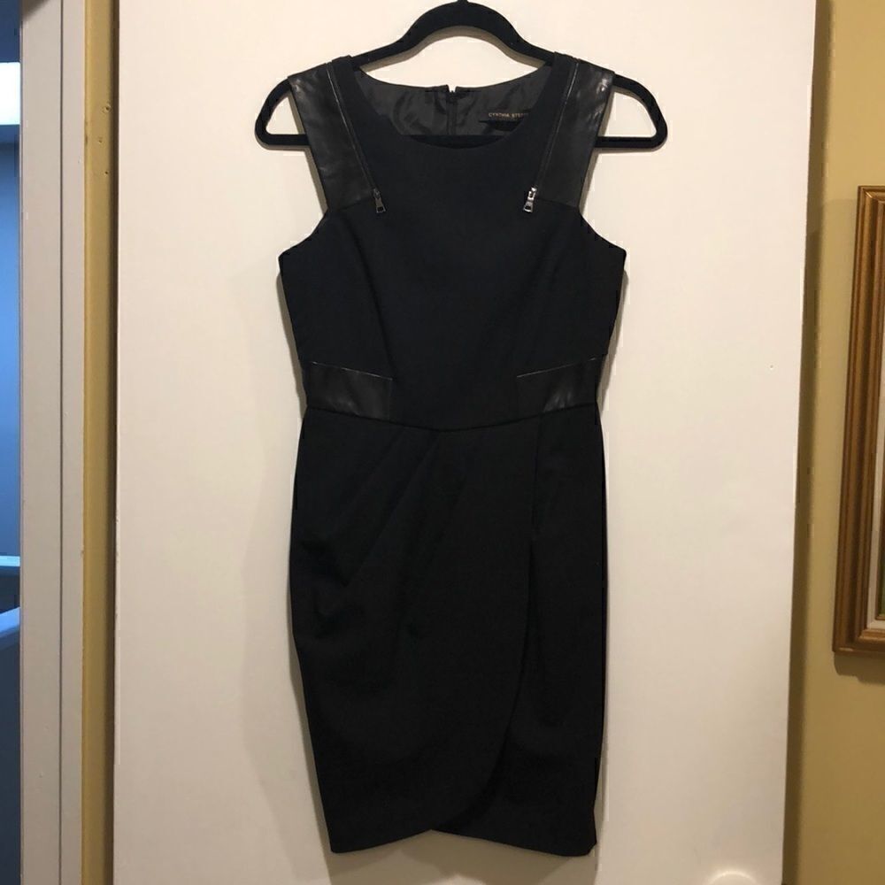 Cynthia Steffe Black Dress w Leather Accents